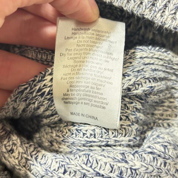 Wrap London Navy White Marled Cotton Sweater Crossover Front Size US Small - Picture 6 of 9